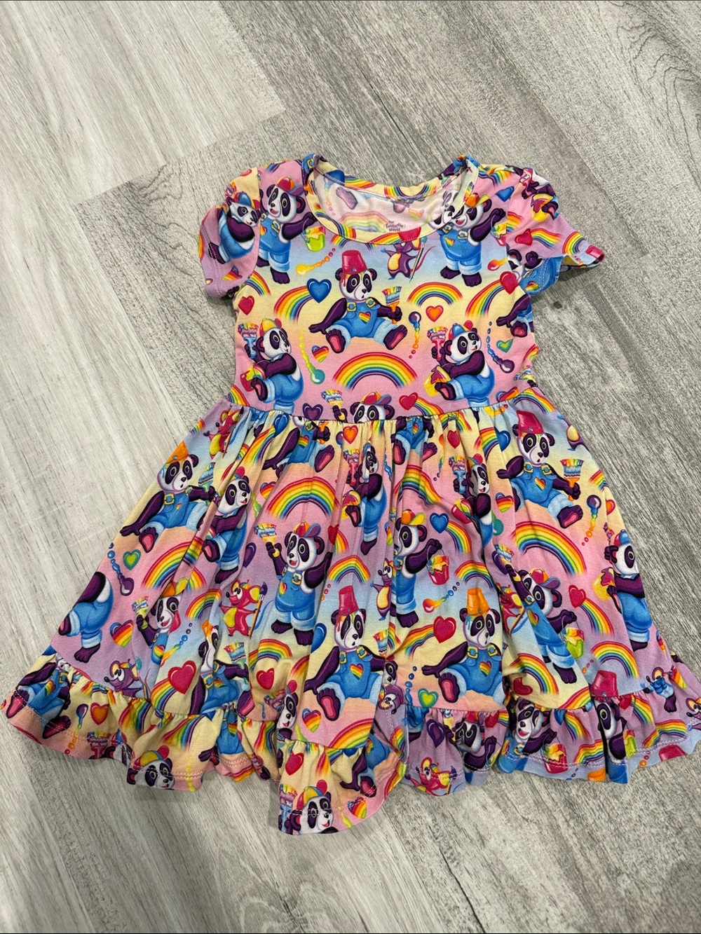 Posh Peanut Lisa Frank Rainbow Panda Short Sleeve Dress - Multicolor
